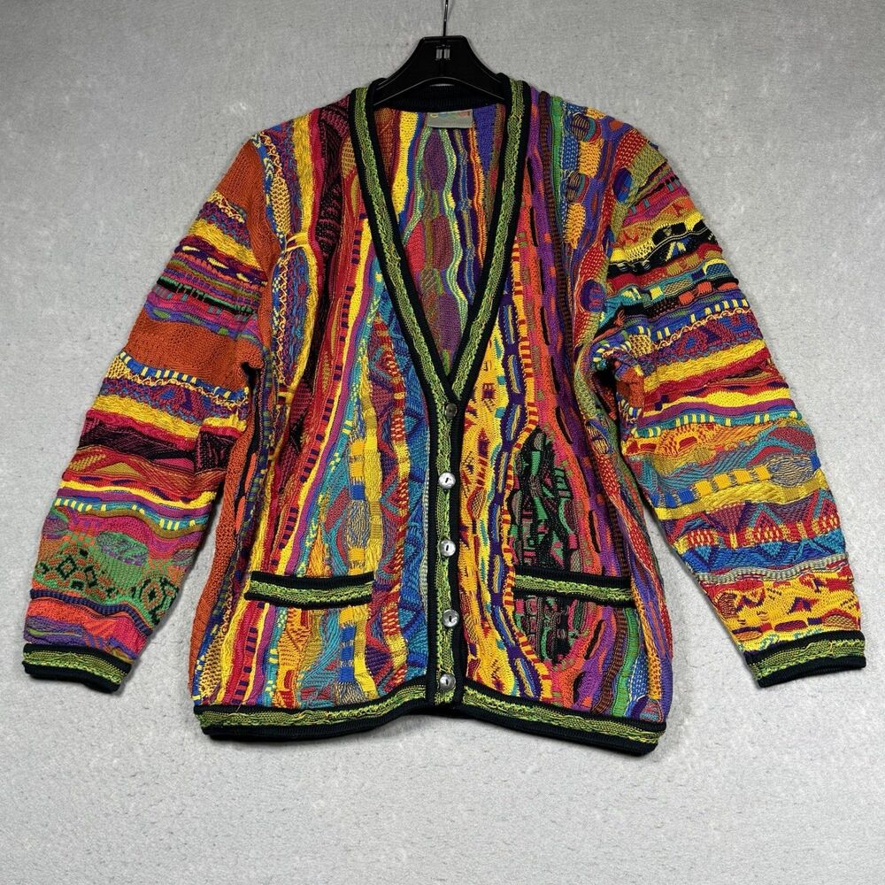 VTG 90s COOGI Australia 3D Knit Cardigan Sweater ICONIC Multicolor Women’s Small